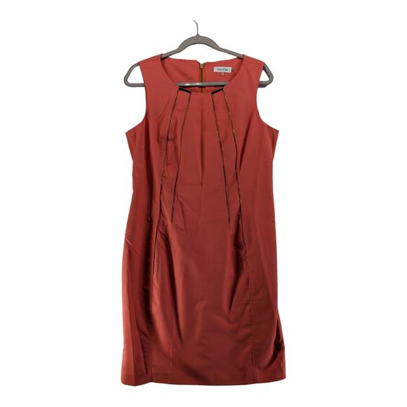 Calvin Klein Shift Dress 10 Pink Pleated Top Sleeveless Zip Up Office Lined Knee - Picture 1 of 11